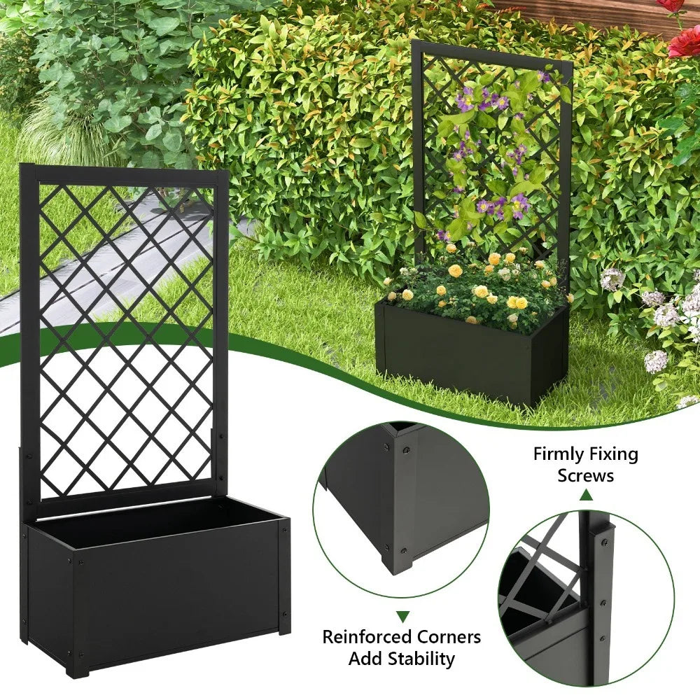 2 PCS Raised Garden Bed with Trellis Metal Planter Box for Climbing Plants