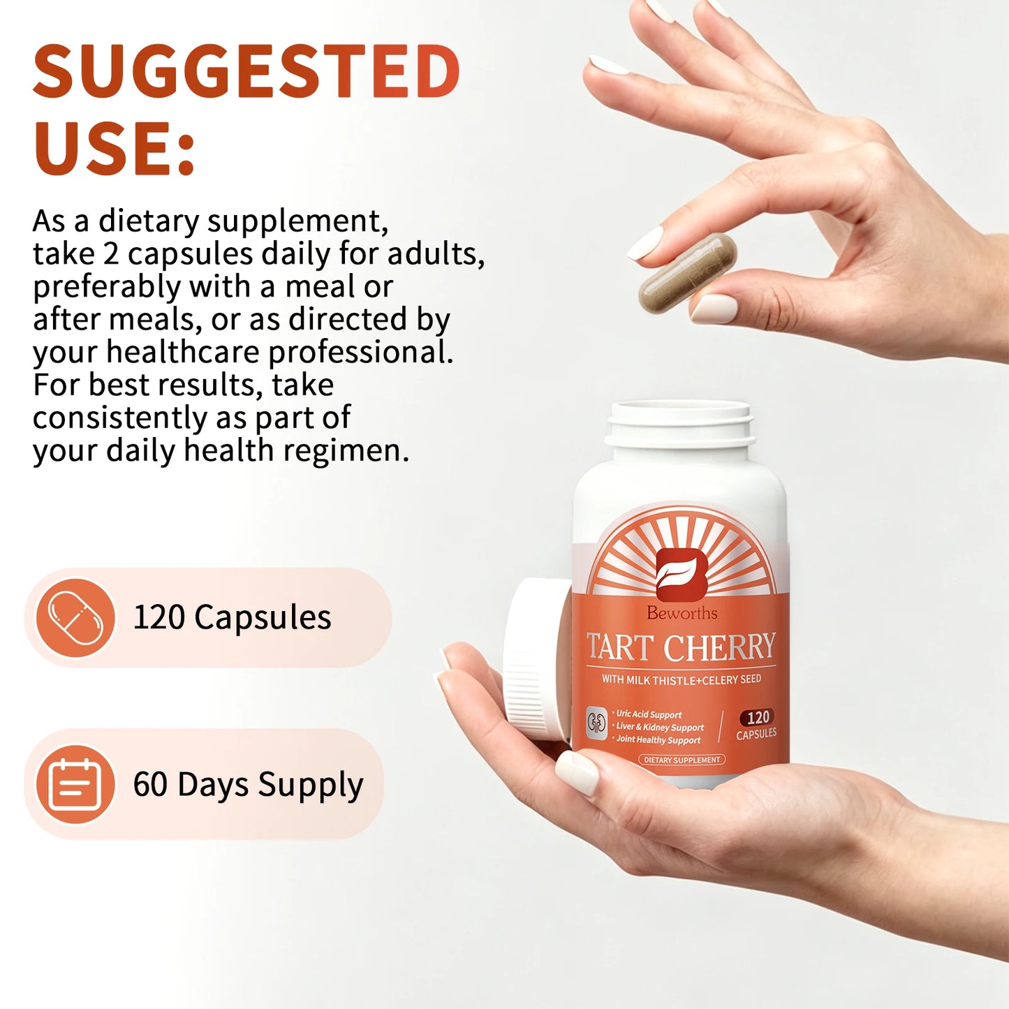 Beworths Tart Cherry Extract Pills Uric Acid Support Liver & Kidney Support Joint Healthy Support Natural Systemic Cleansing