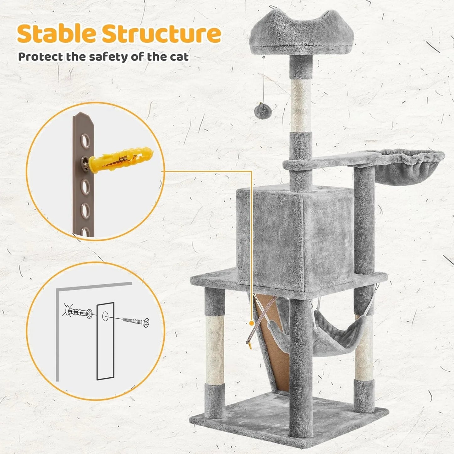 54 inch Cat Tree Tower, Multi-Level Pet House Furniture with Cat-Ear Perch, Funny Tunnel & Hammock, Scrctching Posts,
