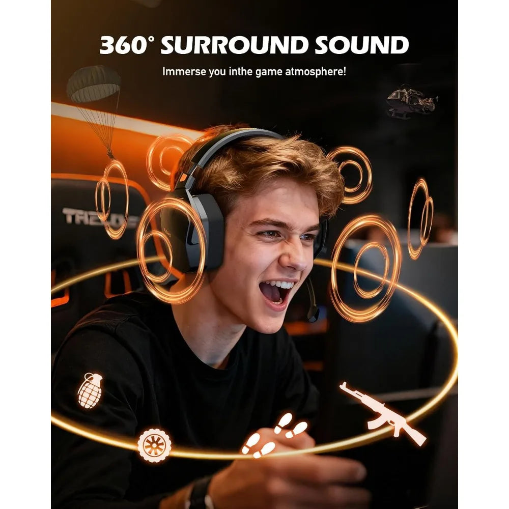 Wireless Gaming Headset with Mic, Zero Interference, 100-Hour Battery, 23ms Sync for FPS Gamers, All Devices Compatible