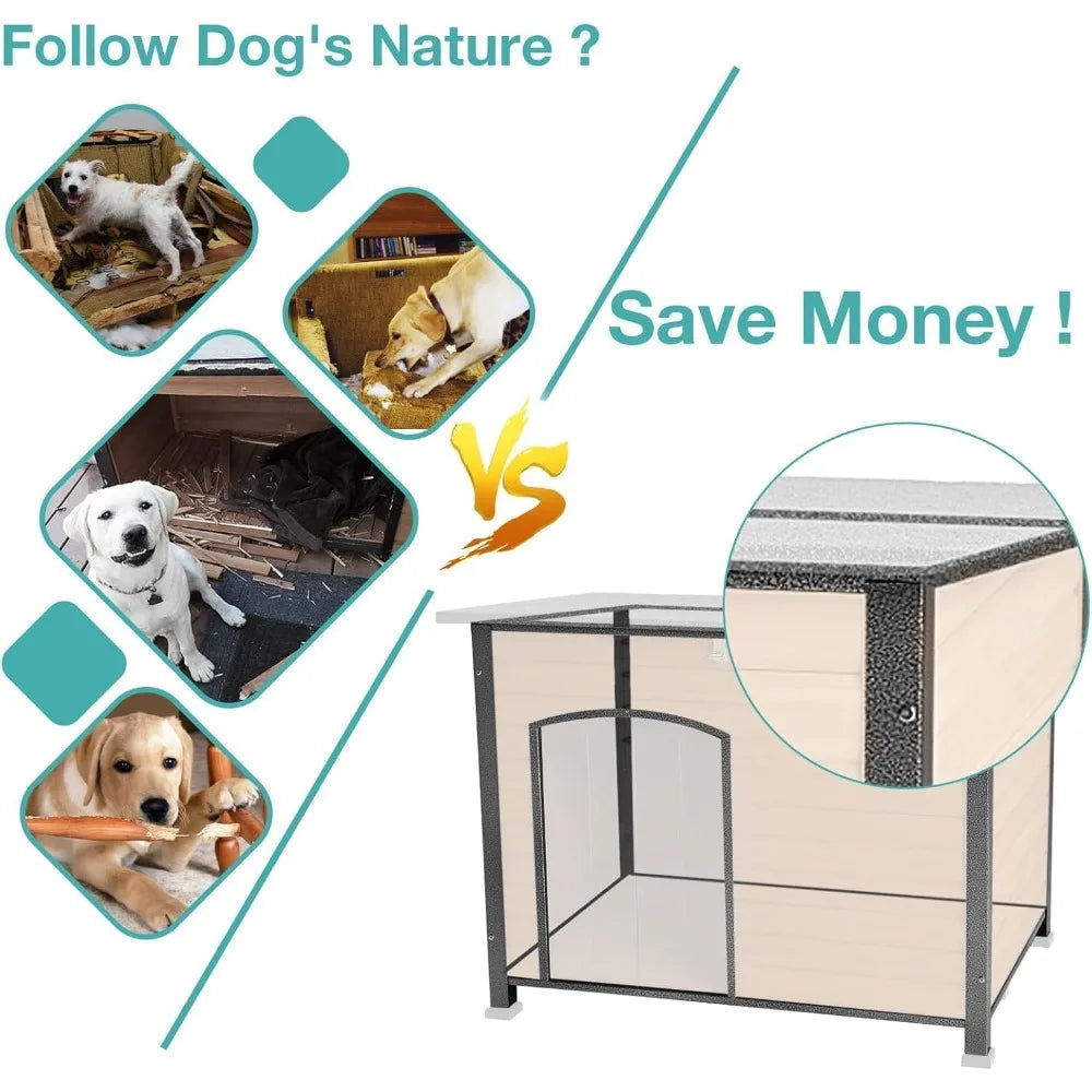 Outdoor Heated Dog House Anti Chew Iron Frame Insulated Shelter