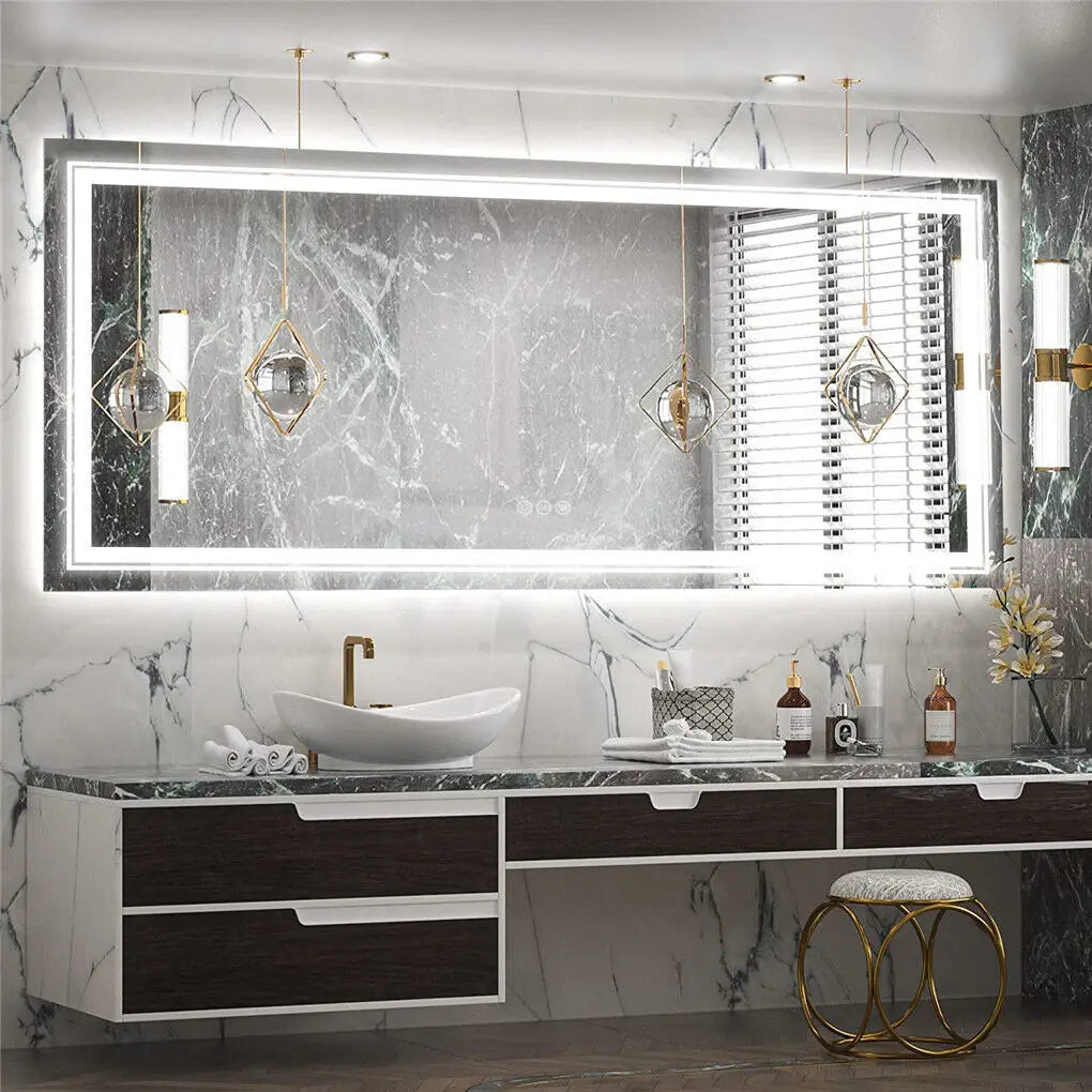 LUVODI Large Full-Length Mirror for Bathroom Double Sink Dressing Salon with 3-Color Lights Adjustable Illumination Makeup Mirror