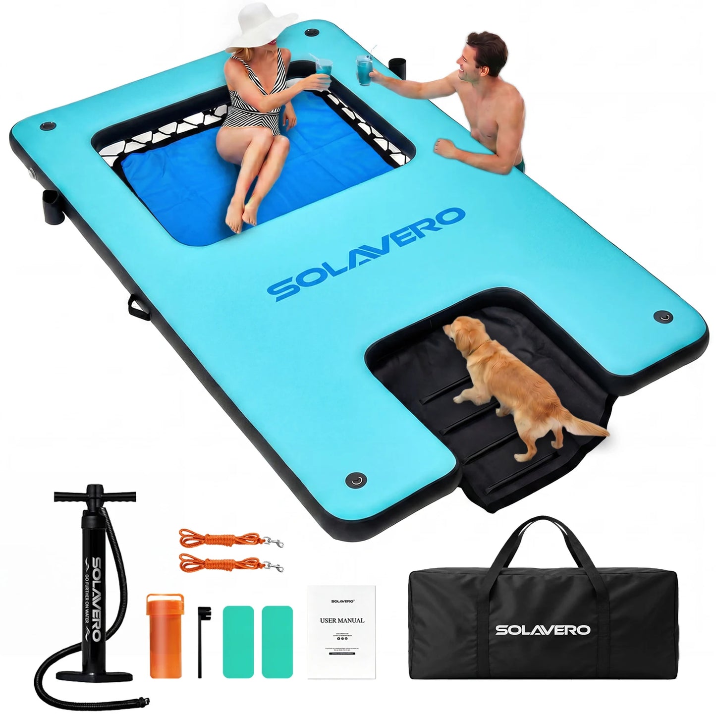 Inflatable Floating Dock, Portable Inflatable Platform With Cupholder, Repair Kit & Carry Bag, Heavy Duty Pool Float Raft for Swimming, Lake, Pool, Beach