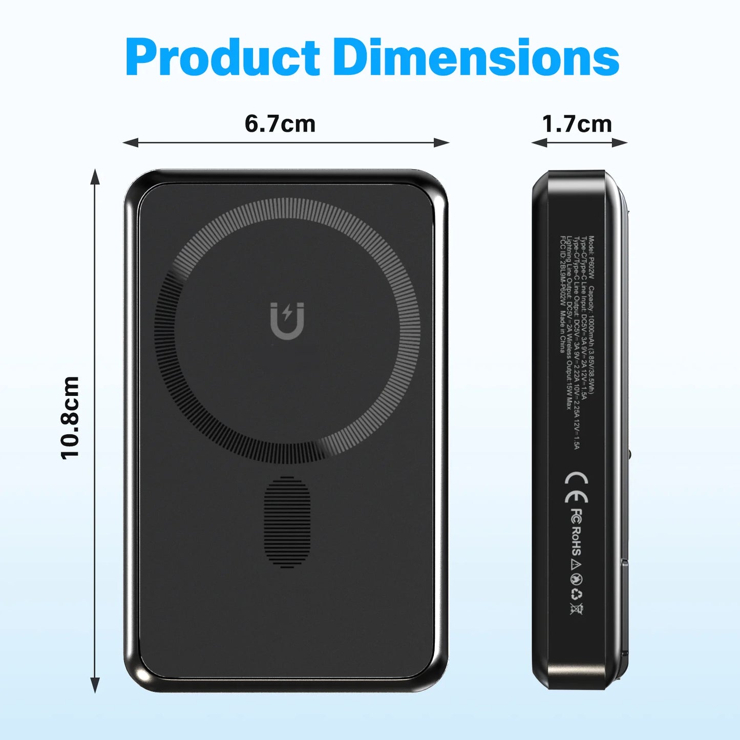 10000mAh Magnetic Wireless Power Bank PD22.5W Fast Charging External Battery Dual-Port Built-in Type-C For iPhone Airpods Watch