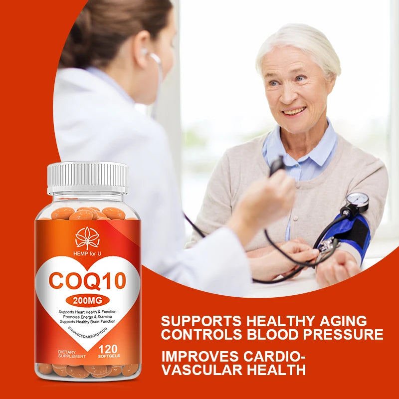 120PCS Ultra High Absorption COQ10 Coenzyme Q10 Capsule for Cardiovascular & Heart Health Provides Energy Gluten Free