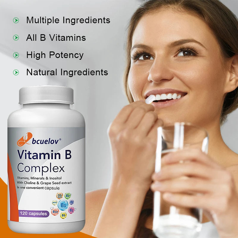 Vitamin B Complex Supplement, with Choline & Grape Seed Extract, Boosts Immunity, Metabolism, Supports Nervous System