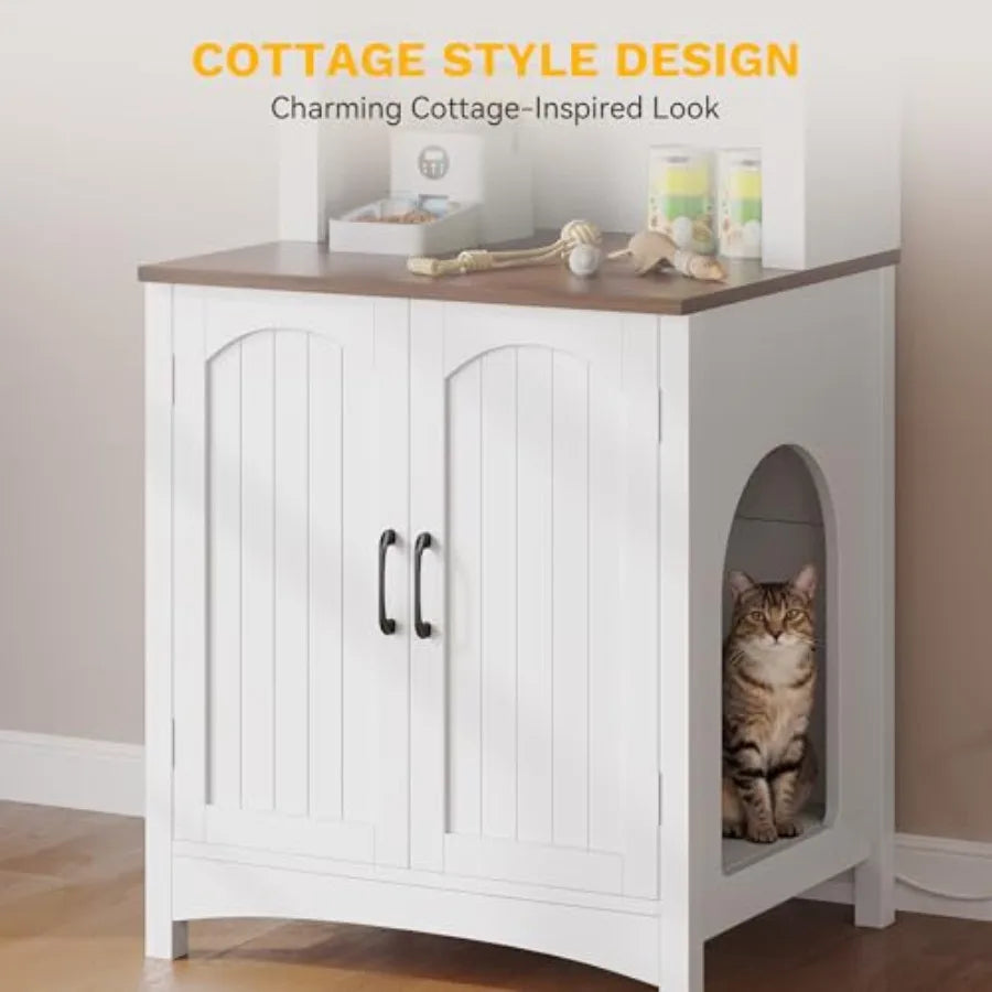 70.8in Large Hidden Cat Litter Box Furniture with Shelves High-Gloss Modern Litter Box Enclosure for Self-Cleaning Litter Boxes