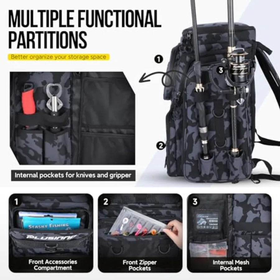 Fishing Tackle Backpack with Rod Holders42L Water-resistant Fishing Bag Store Fishing Gear, Fish Gifts For Men