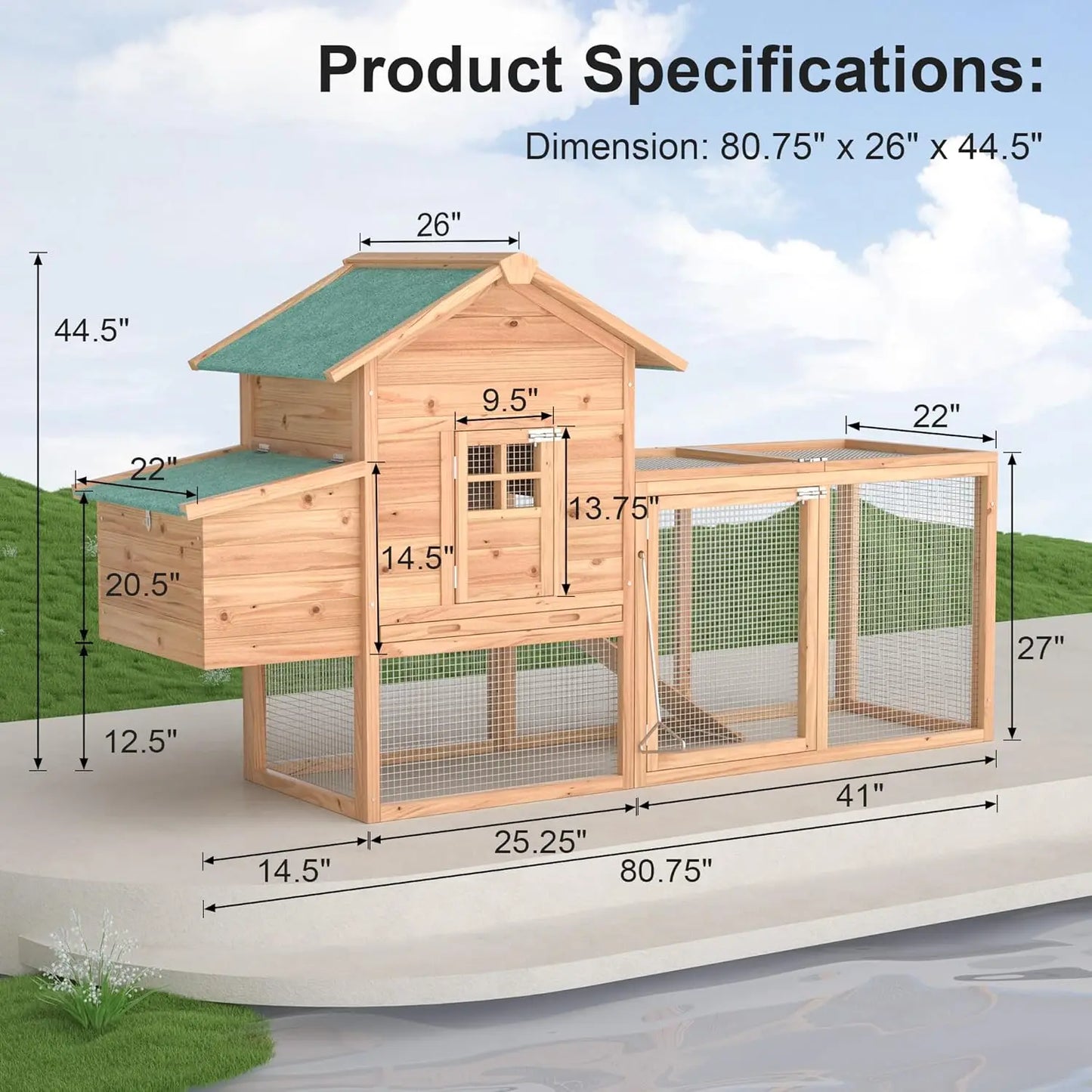 Outdoor Chicken Coop for 2-4 Chickens Wooden Hen House Poultry Pet Hutch Run Cage w/Waterproof Asphalt Roof, Ramp,, Customized