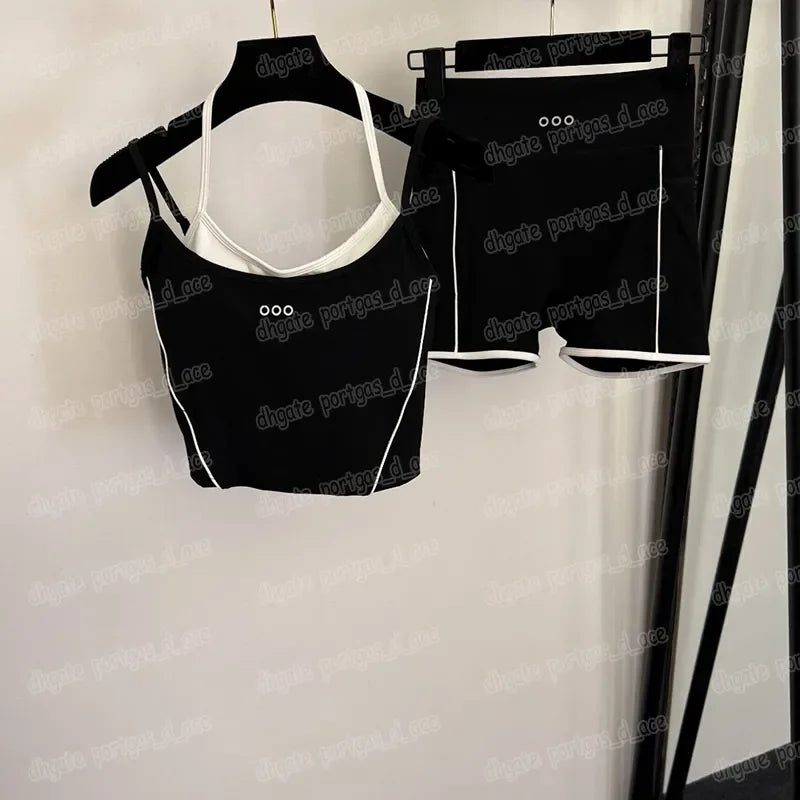 Summer Women Vest Shorts Tracksuit Designer Fake Two Piece Padded Tanks High Waist Shorts Fitness Yoga Outfits