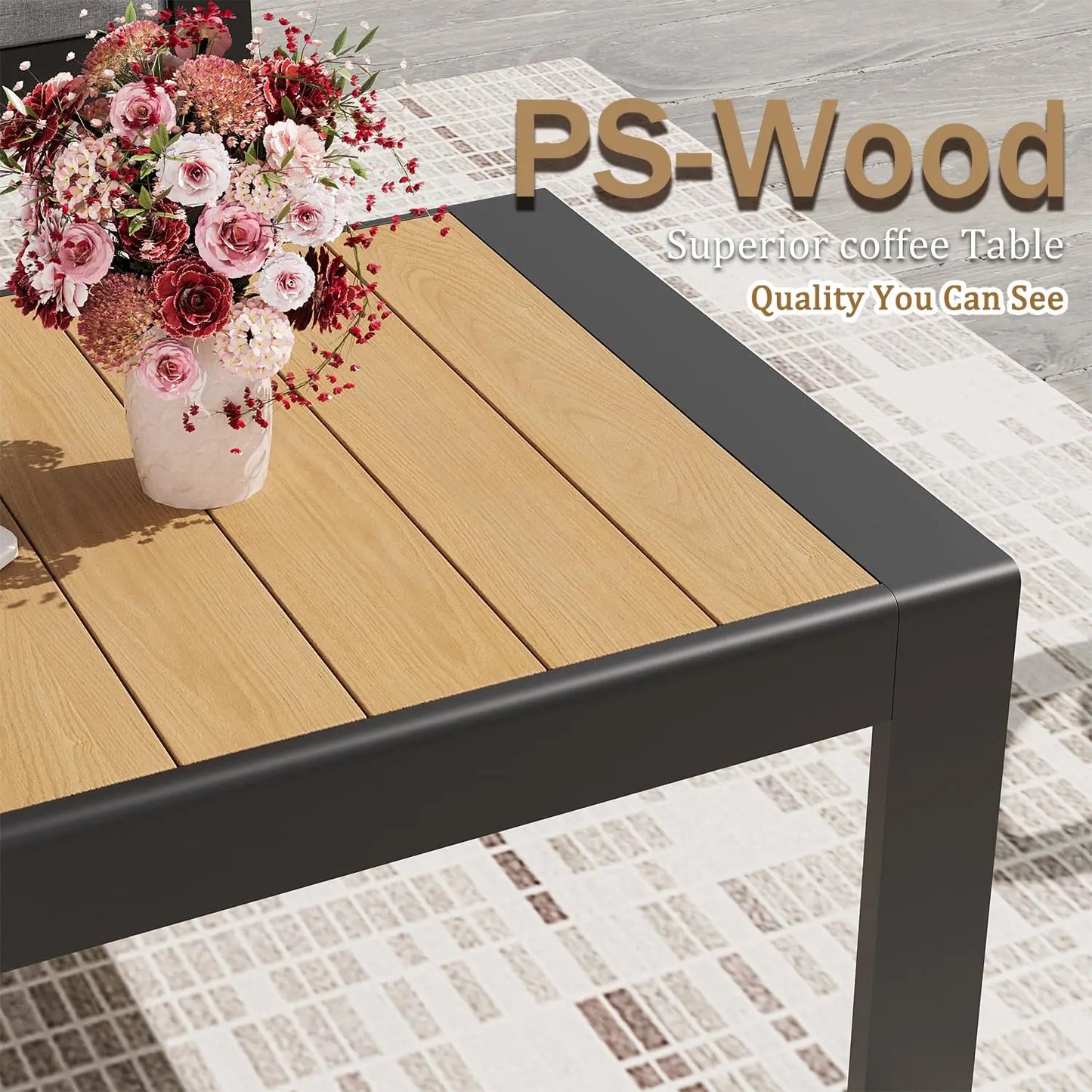 Aluminum Outdoor Patio Furniture Sets, 4 Piece Metal Patio Conversation Sets with Coffee Table with 5 Inch Cushion, Customized