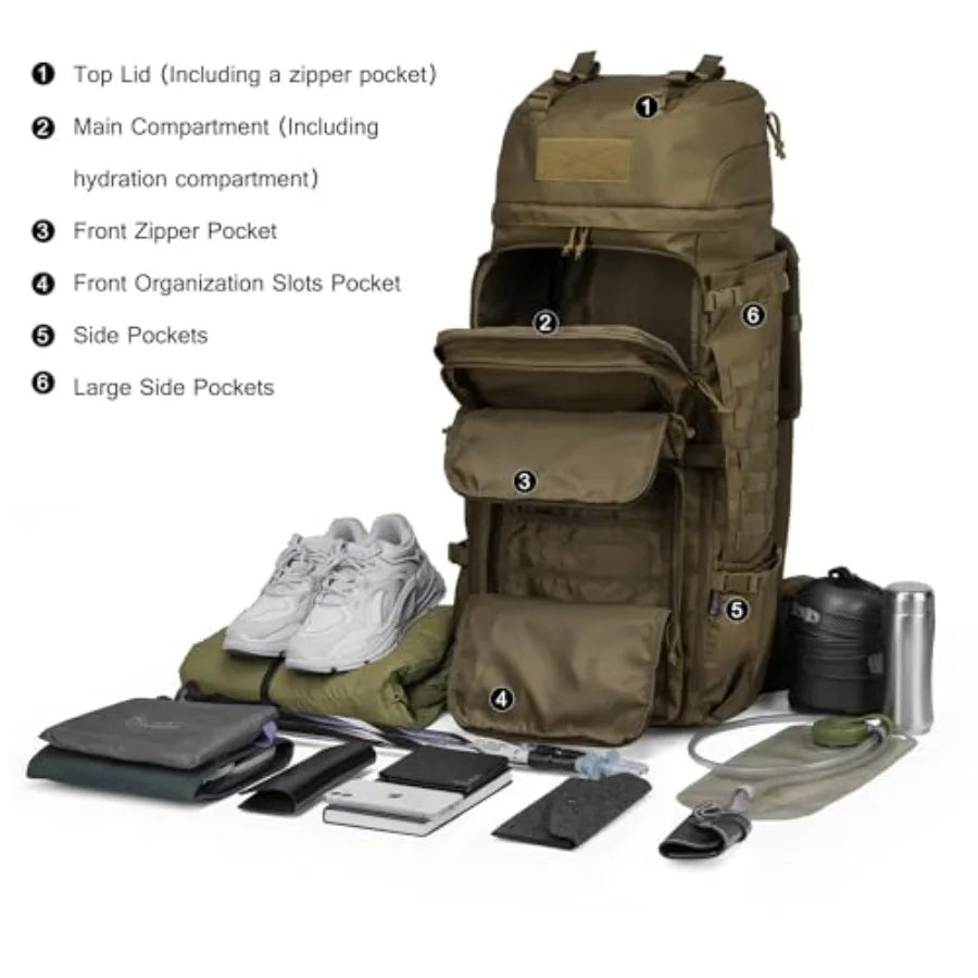 75L Molle Hiking Internal Frame Backpacks with Rain Cover for Camping, Backpacking, Travelling