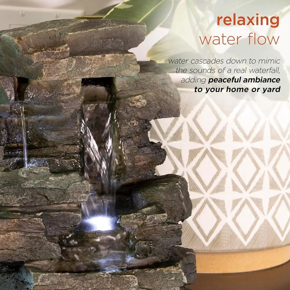 13" Tall Indoor Tabletop Water ountain, 4 Tier Cascading Water eature with LED Lights or Home, Oice, Living Room, or Zen Decor,
