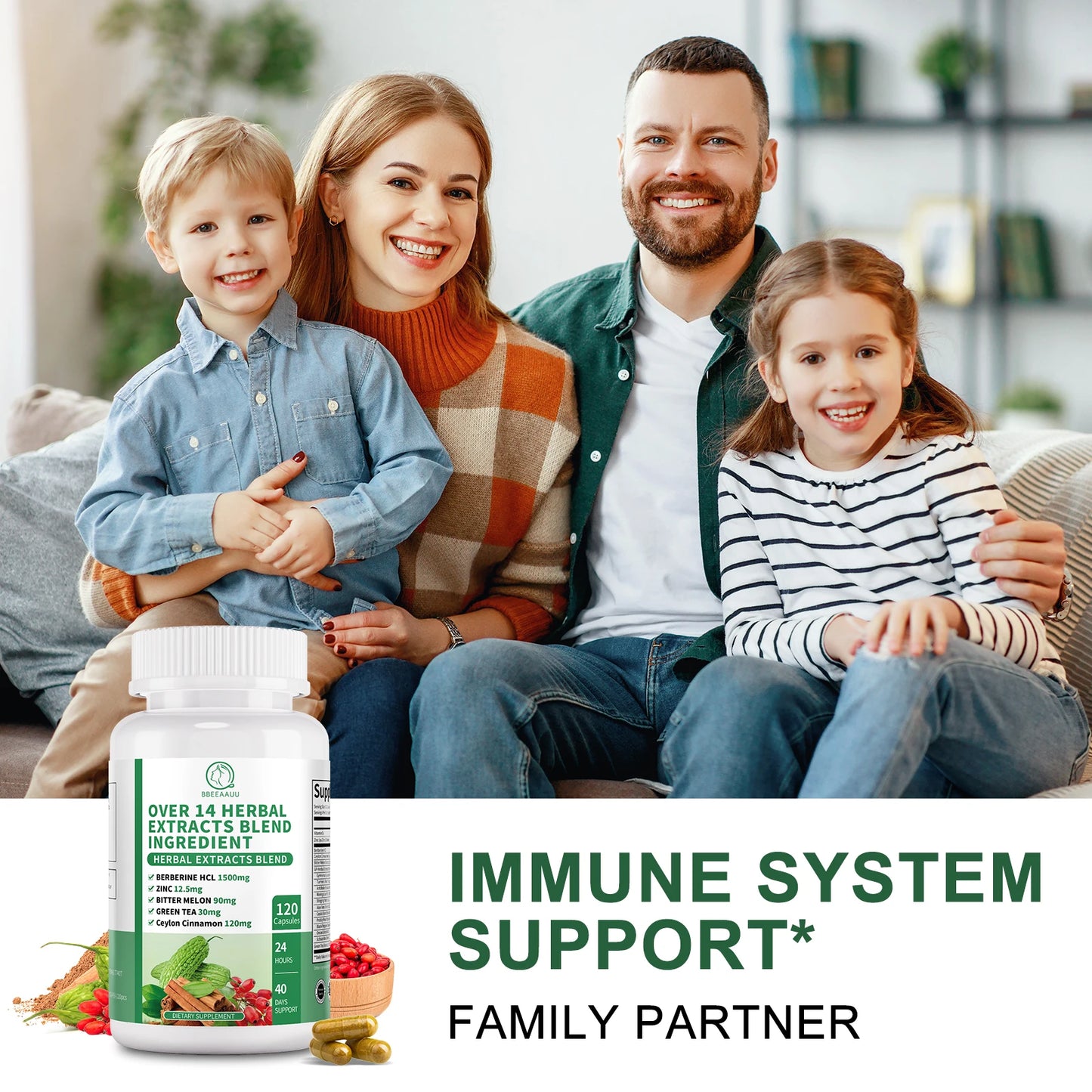 BBEEAAUU 1500MG Berberine HCL with Cinnamon, Bitter Gourd Promotes Liver Function, Gut Health, Immunity Health