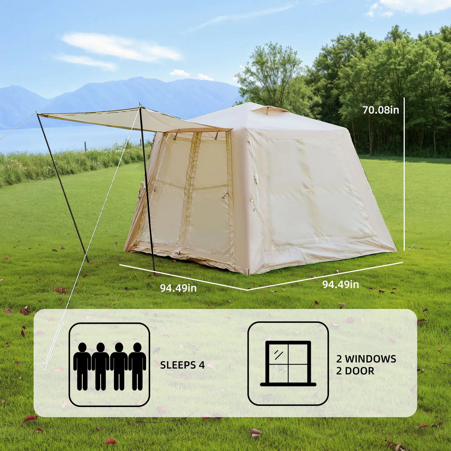 Inflatable Tent for 3-4 People All-Weather Waterproof 4-Season Design with Quick Setup & Hand Pump