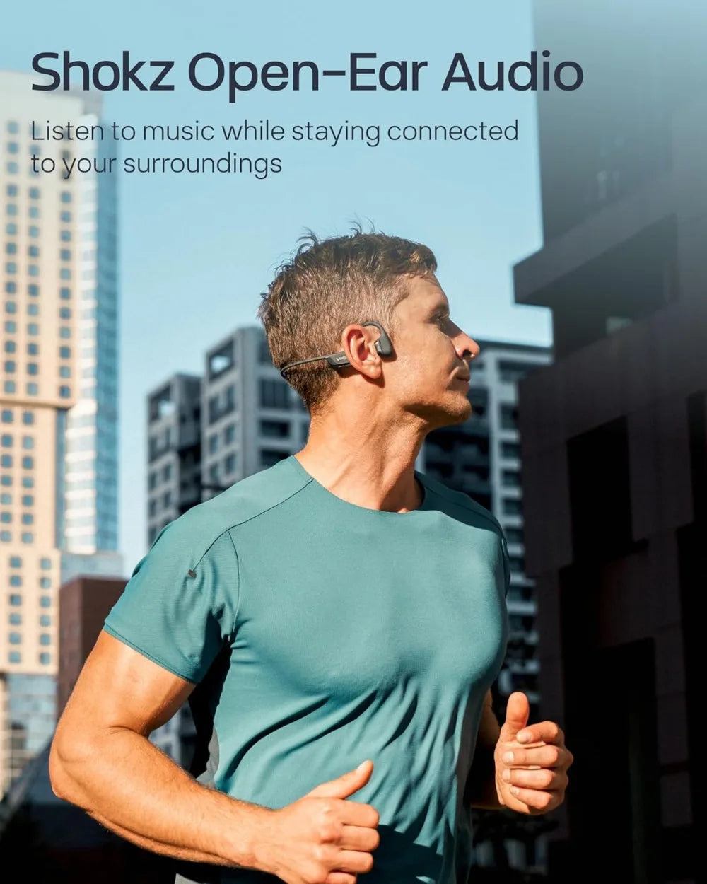 Open-Ear Bone Conduction Headphones, Bluetooth Sport Earphones for Running & Workouts, Sweat Resistant, Secure Fit, Deep Bass, Smart Mic, Reflective Strip