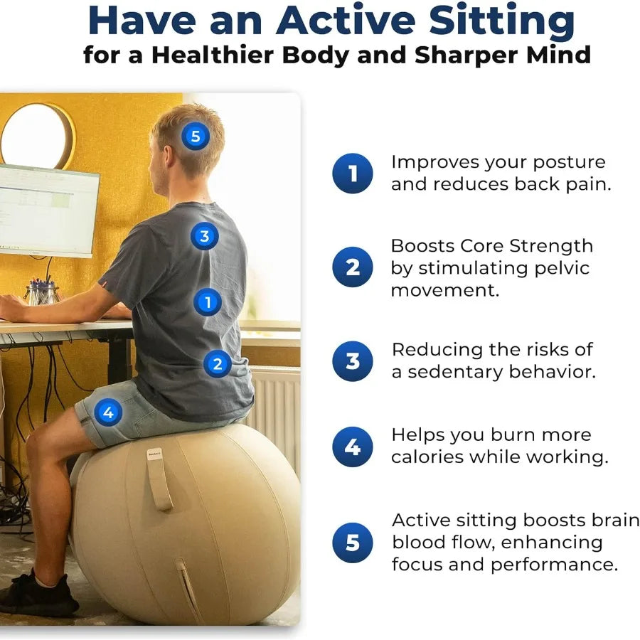 Balance Ball Chair for Office and Home Ergonomic Exercise Ball for Posture and Back Pain Relief Yoga Ball Chair Sitting Ball wi