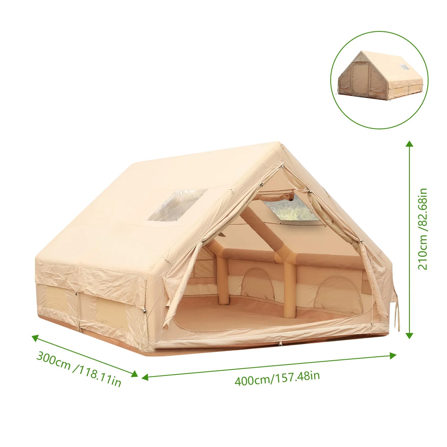 Inflatable Tent with Pump Glamping Camping Tents House Waterproof Windproof for 4 Seasons