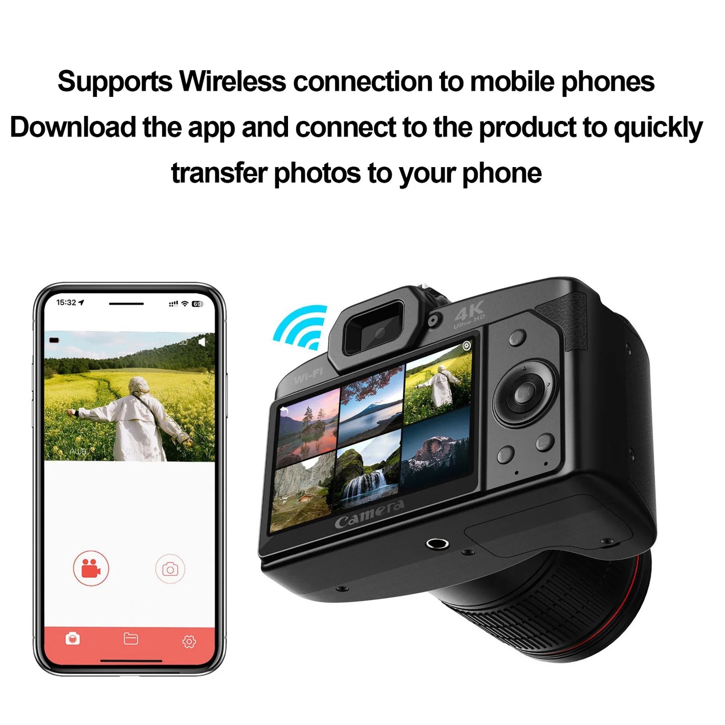 4K 64MP Digital Camera 3 Inch IPS Screen 16x Digital Zoom Wireless Dual Cameras Camcorder Night Vision with Memory Card