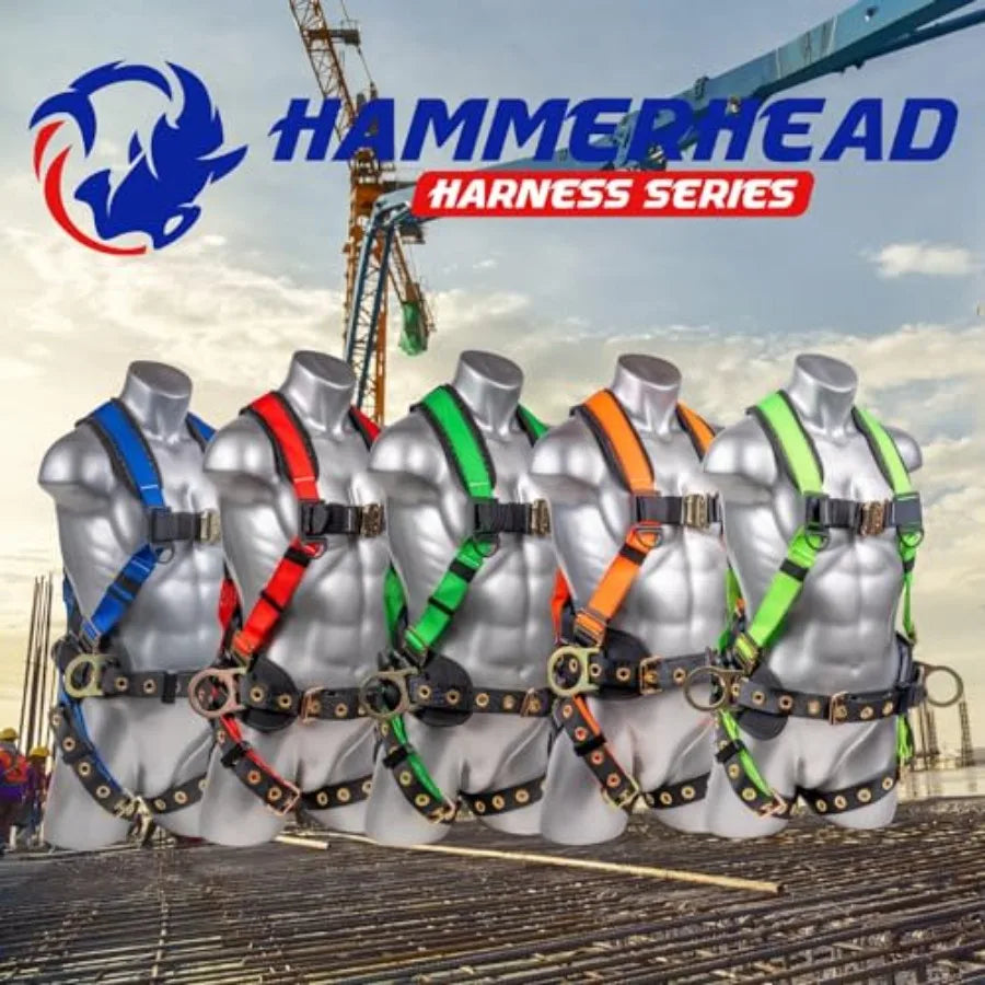 Hammerhead 5pt Safety Harness Back Padded, QCB Chest, Tongue Buckel Legs Straps, Back Side D-Rings