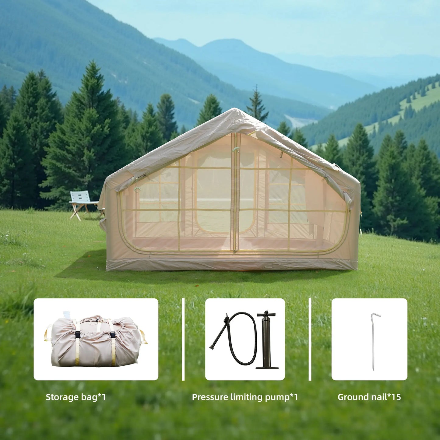 All-Season Inflatable Camping Tent for 4-6 People Heavy-Duty 3000mm Waterproof Instant Setup Air Tent with Pump & Storage Bag