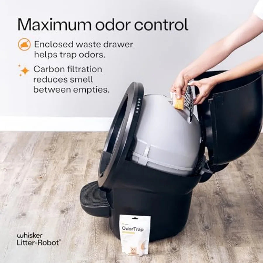 Automatic Self-Cleaning Cat Litter Box with OdorTrap Refills Liners Cleaner Wipes and Carbon Filters for Continuous Freshness