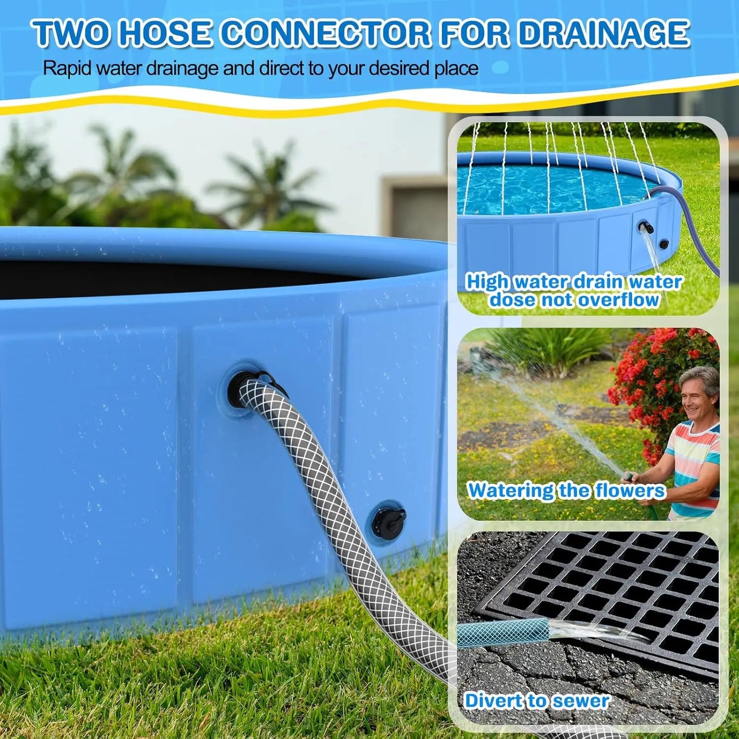 71in Foldable Dog Pool with Cover, Heavy Duty Splash Pad for Large Dogs, Outdoor Summer Water Fun
