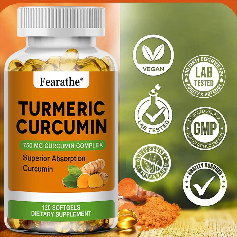 Organic Turmeric Curcumin Capsules - 750 Mg Highest Potency Curcumin Complex for Cardiovascular, Bone, Muscle, Brain Health
