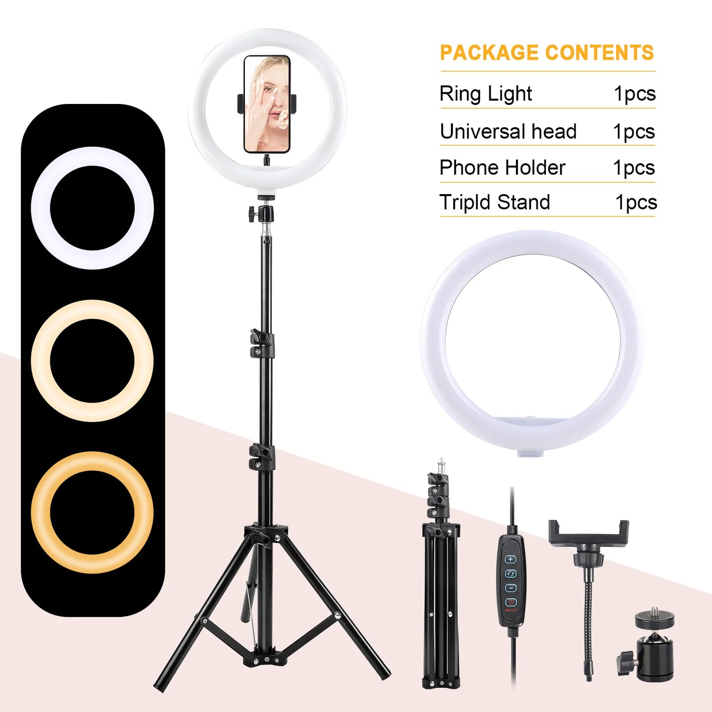 UEGOGO LED Ring Light With Tripod And Dimmable Phone Stand