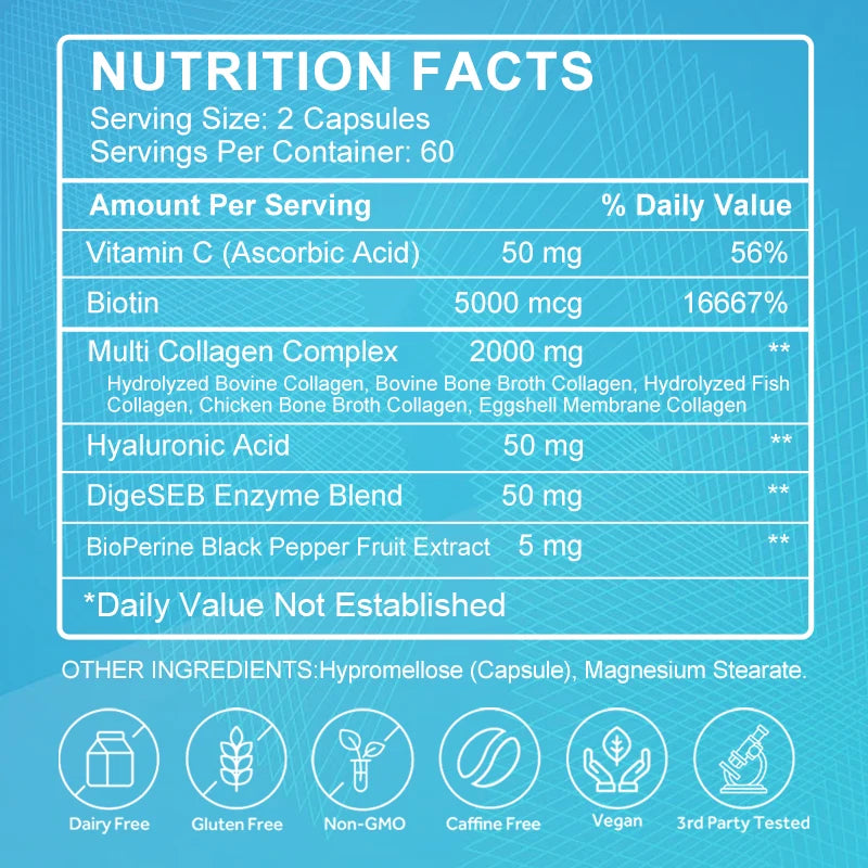 GPGP GreenPeople Multi Collagen Complex Capsule Collagen Hydrolyzed Protein for Hair,Skin,Nails for Women & Men Anti-Aging