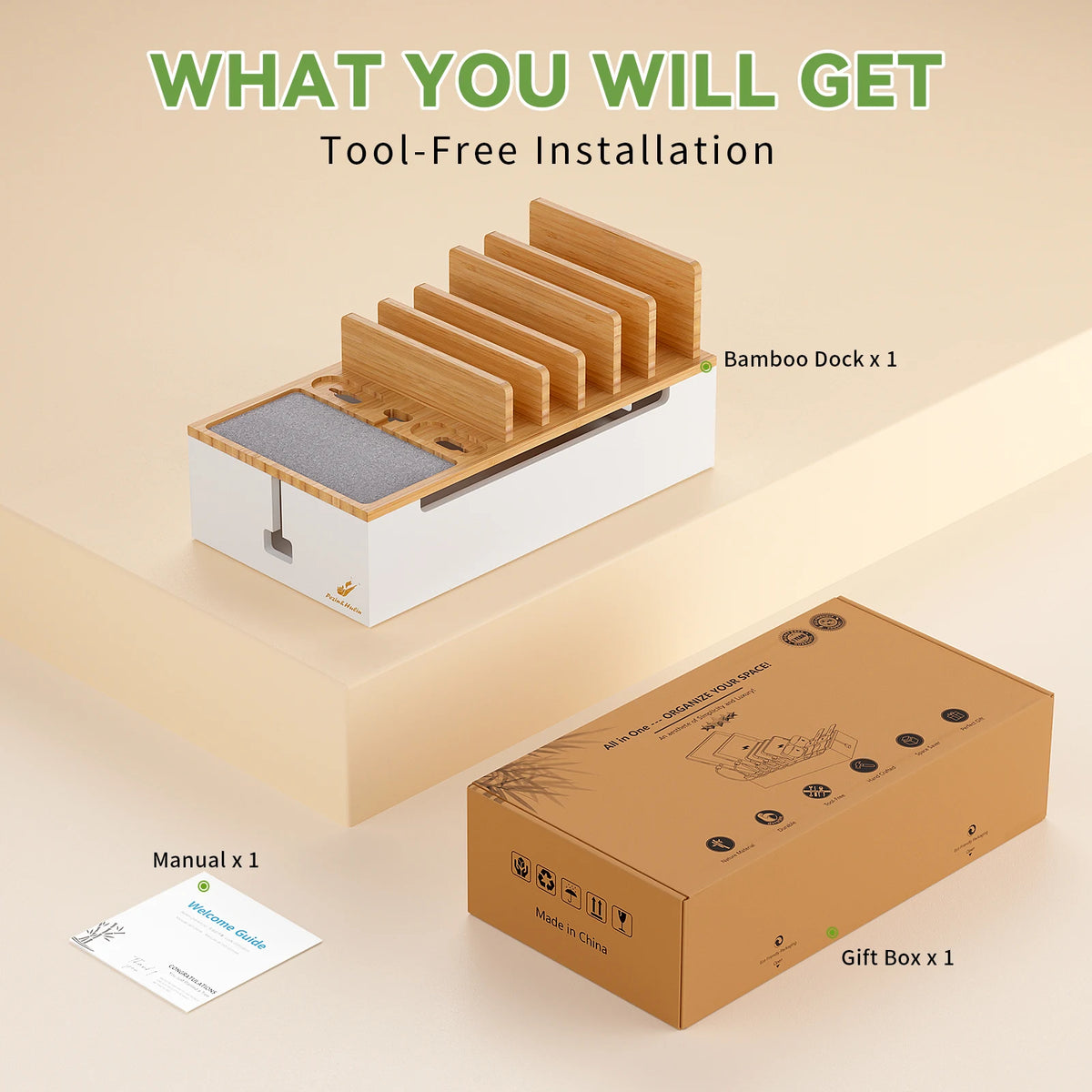Bamboo Charging Station Organizer for Phones and Tablets