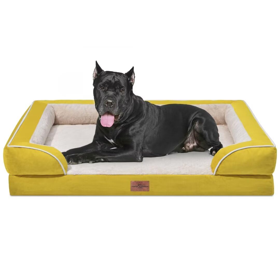 Comfort Expression XXL Hundebett Orthopädischer Schaumstoff Wasserdichtes Hundebett für sehr große Hunde Waschbares Hundesofa mit abnehmbarem Bezug & rutschfester Unterseite (XX-Large Senfgelb)