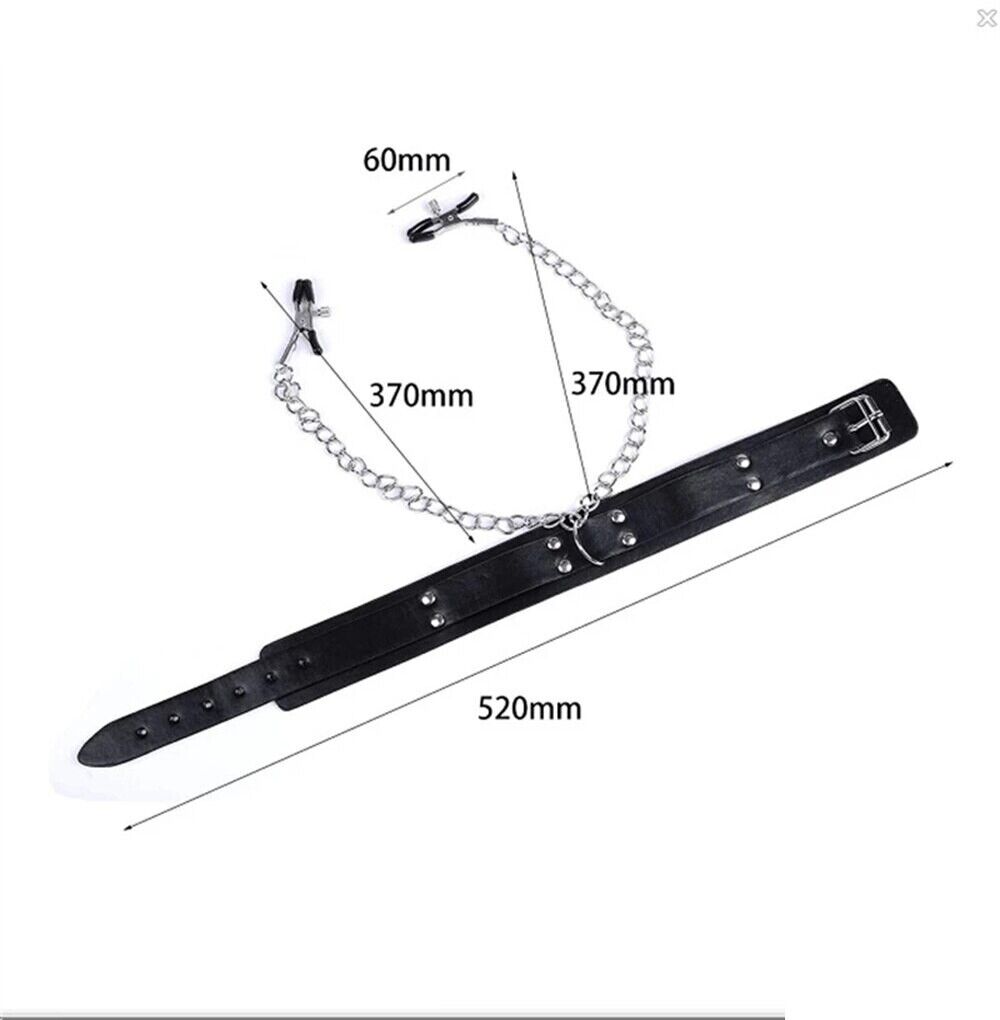 Classic PU Leather Collar And Alloy Nipple Clamps Set