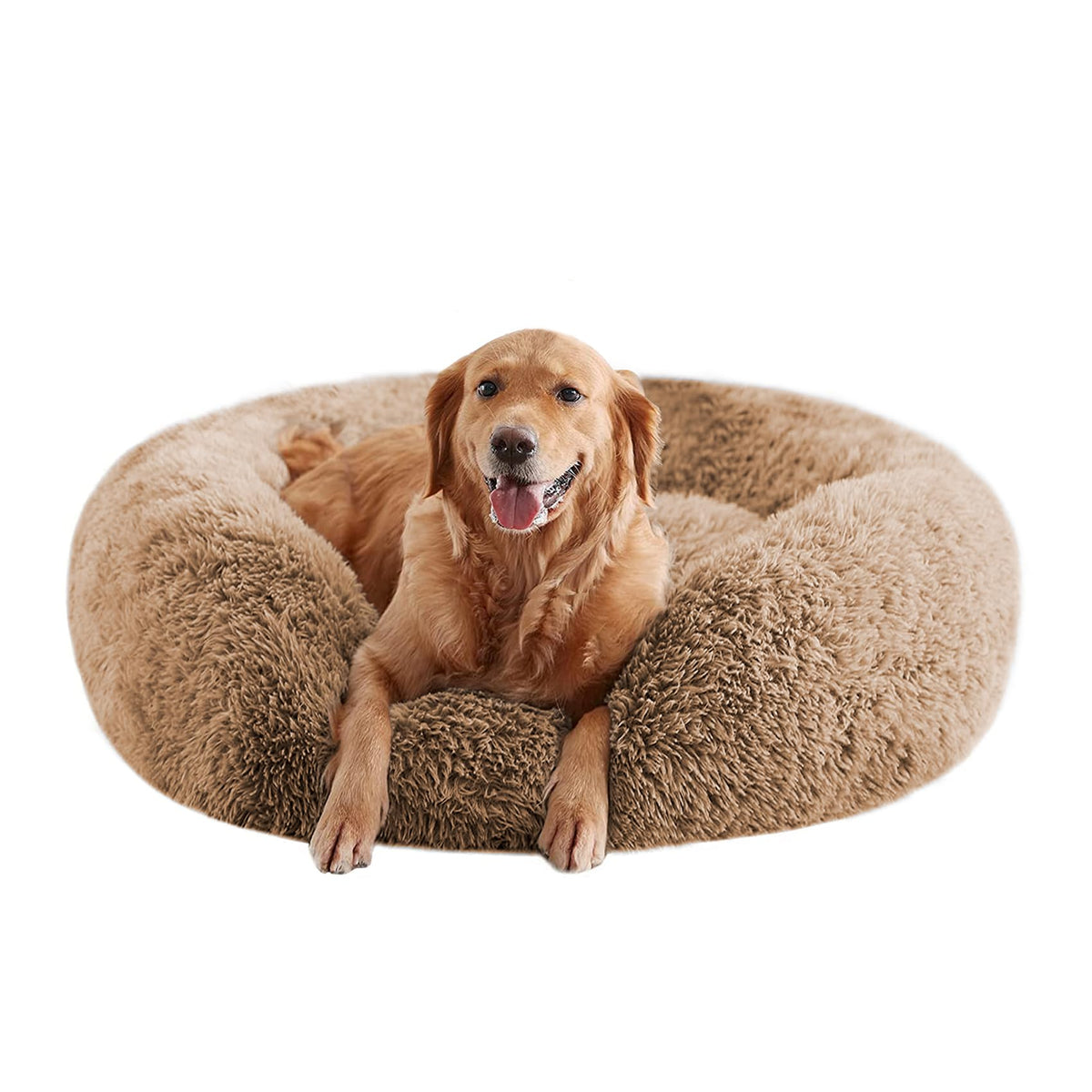 URGVANZ PET Beruhigendes Hundebett für große Hunde, Donut-Hundebett aus Kunstfell, rundes, flauschiges Kissen, waschbares Haustierbett für Hunde bis zu 36 kg, 86 cm