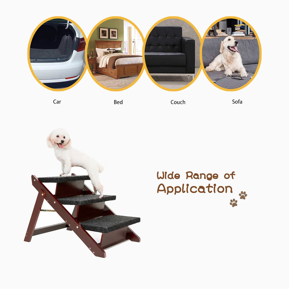 木製ペット用階段 3段 折りたたみ式 犬用ステップ＆スロープ ベッド・車用 ポータブル ペット用はしご 耐荷重110ポンド（約50kg）