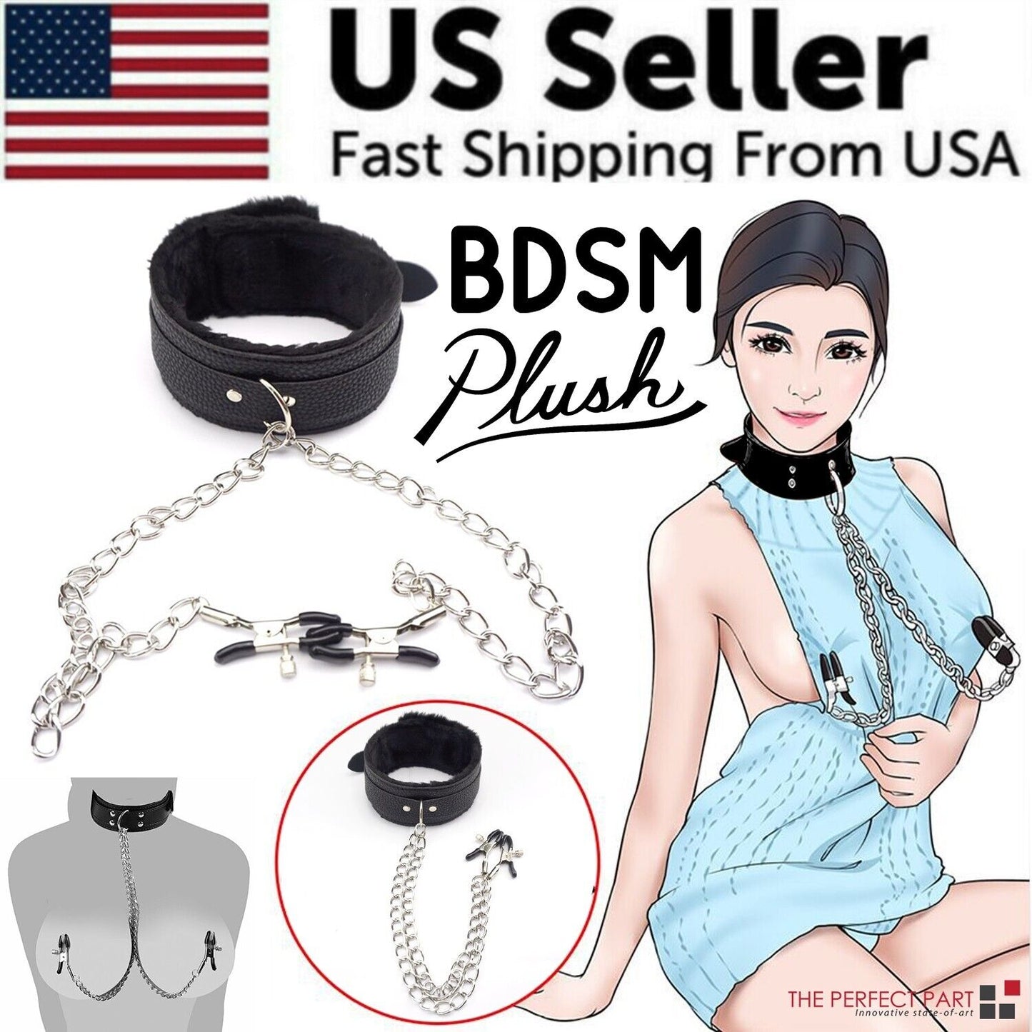 Classic PU Leather Collar And Alloy Nipple Clamps Set