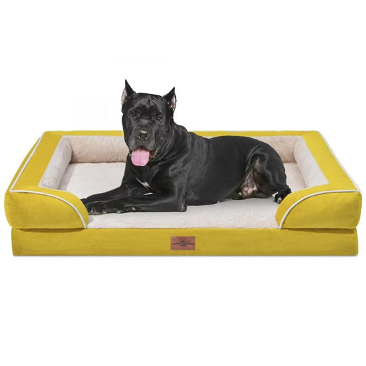 Lit pour chien orthopédique en mousse Comfort Expression XXL, panier imperméable pour chiens géants, canapé pour chien lavable avec housse amovible et fond antidérapant (XX-Large, Jaune Moutarde)