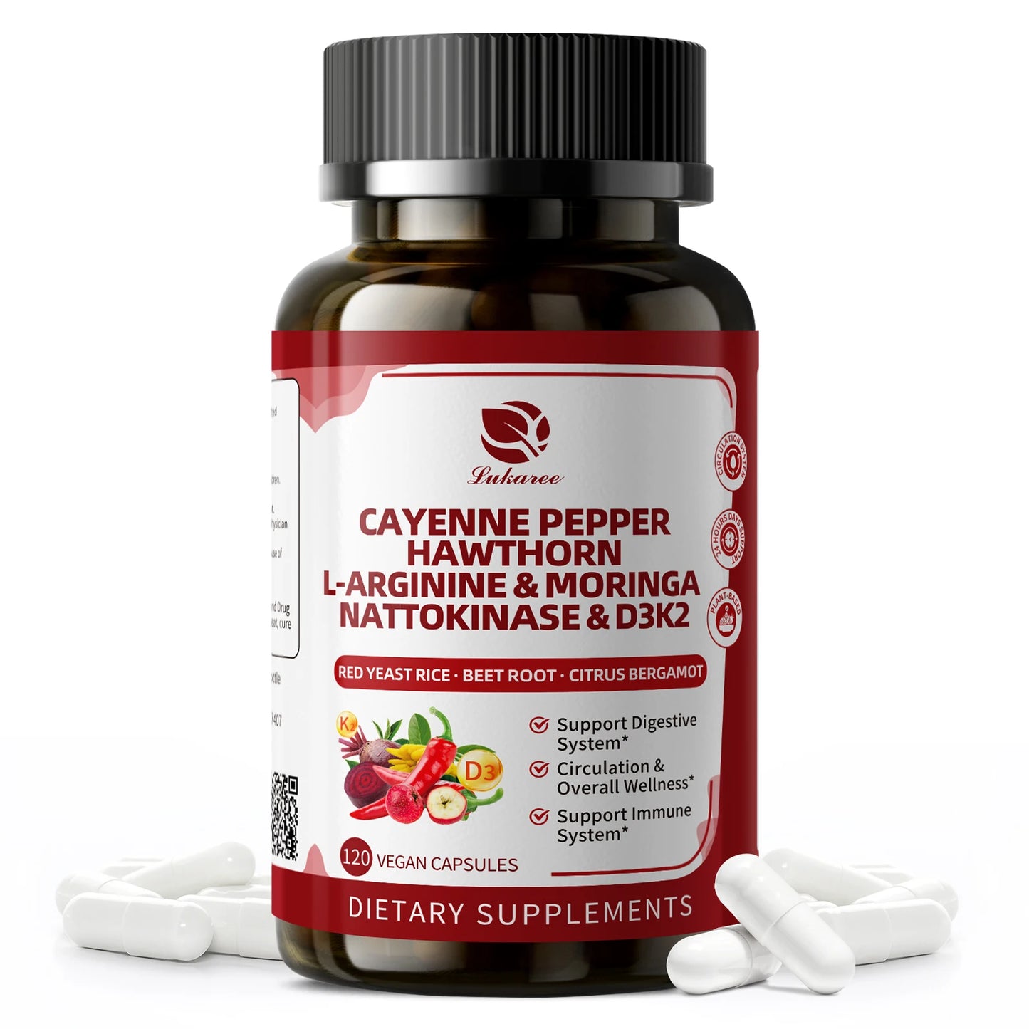 Lukaree 18 in 1 Cayenne Pepper Capsules Support Digestive & Immune Health System Circulation & Overall Wellness