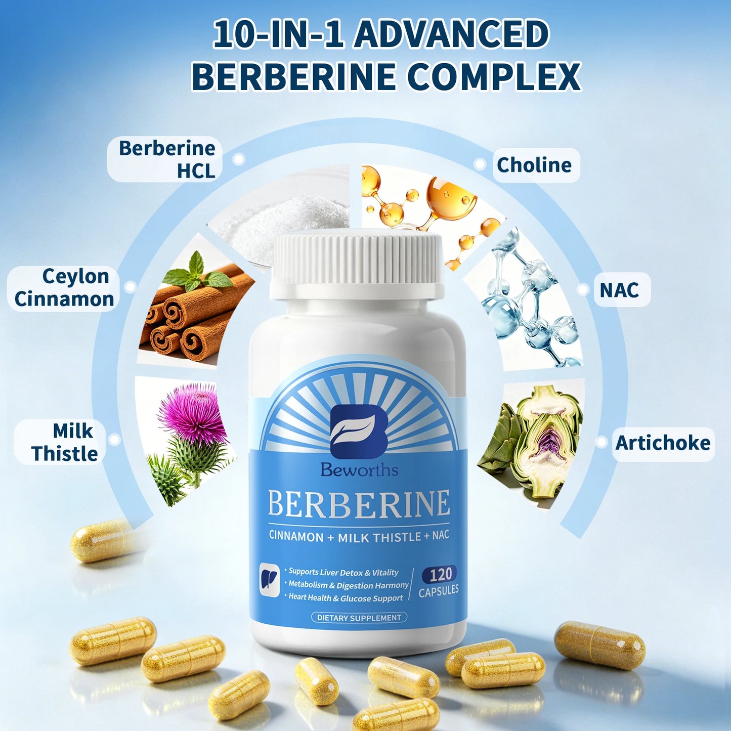 Beworths Berberine Support Liver Deep Detox Liver Repair & Bile Optimization Matrix Liver Health Support Non-GMO,Vegan Friendly