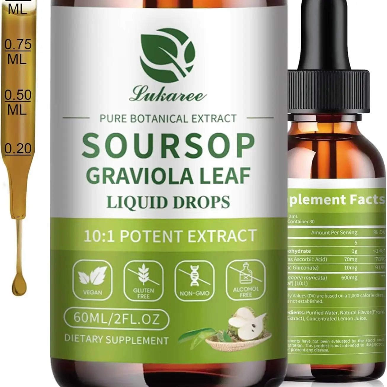 Lukaree Pure Soursop Graviola Leaf Drop with Cold Extractfor Immunity, Gut Health & Natural Energy Support Vegan Gluten-Free