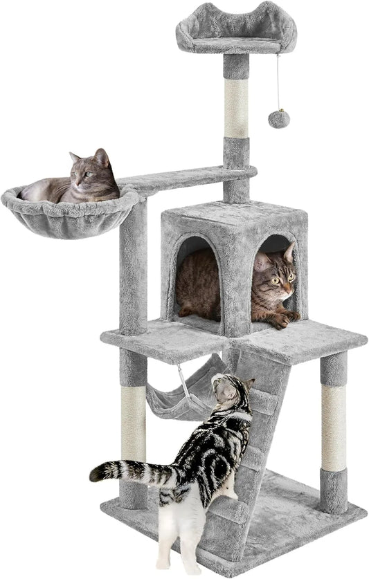 54 inch Cat Tree Tower, Multi-Level Pet House Furniture with Cat-Ear Perch, Funny Tunnel & Hammock, Scrctching Posts,