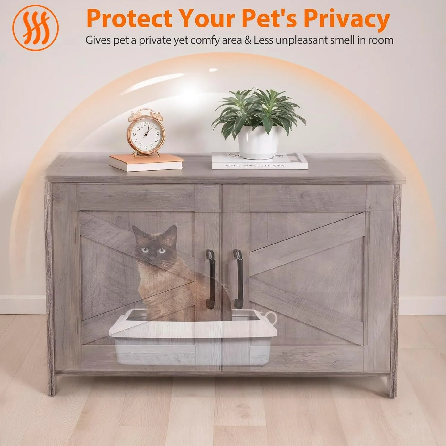 Cat Litter Box Enclosure, Litter Box Furniture Hidden, Wooden Litter Cabinet with Divider