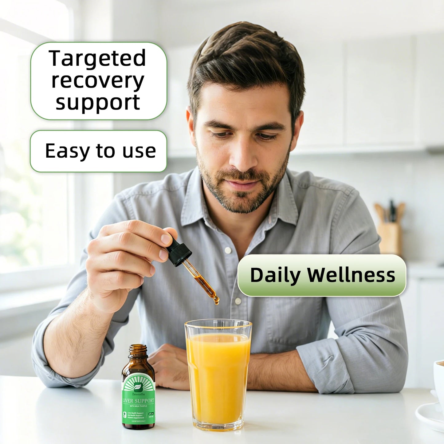 BEWORTHS Liver Health Support Drops with Milk Thistle，NAC and L-Glutamine Relieve Stomach Discomfort Gentle Stomach GMO FREF