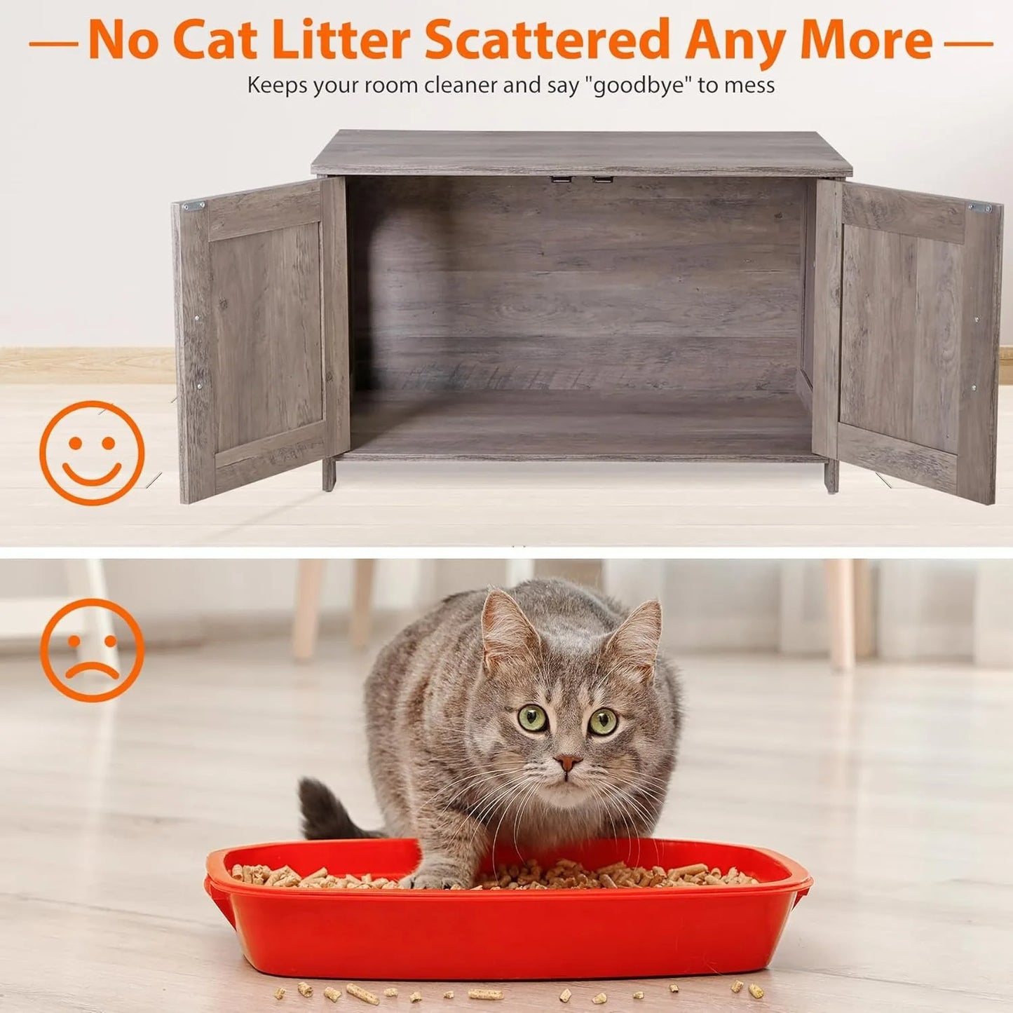Cat Litter Box Enclosure, Litter Box Furniture Hidden, Wooden Litter Cabinet with Divider