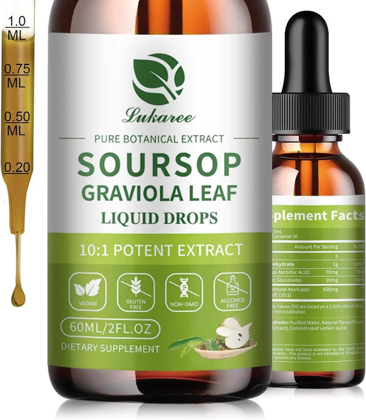 Lukaree Pure Soursop Graviola Leaf Drop with Cold Extractfor Immunity, Gut Health & Natural Energy Support Vegan Gluten-Free