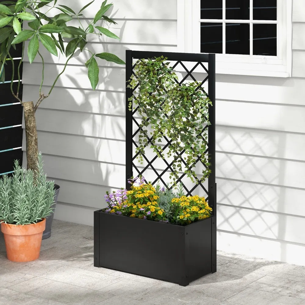 2 PCS Raised Garden Bed with Trellis Metal Planter Box for Climbing Plants
