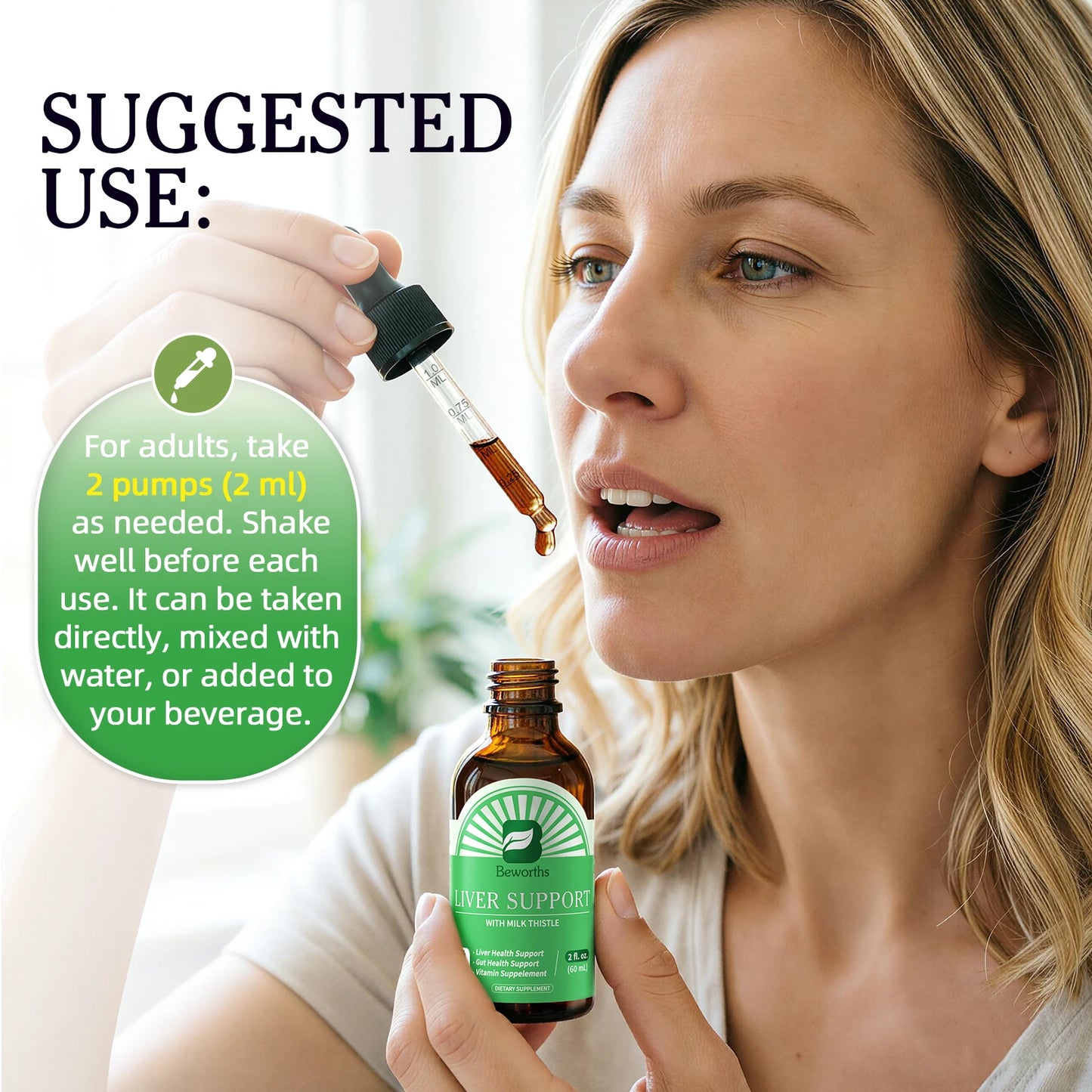 BEWORTHS Liver Health Support Drops with Milk Thistle，NAC and L-Glutamine Relieve Stomach Discomfort Gentle Stomach GMO FREF
