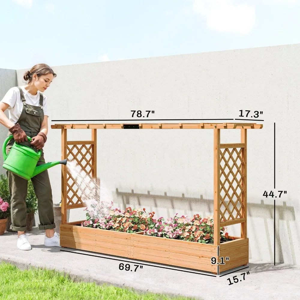 Wooden Planter Box with Trellis, Raised Garden Bed with Hanging Roof