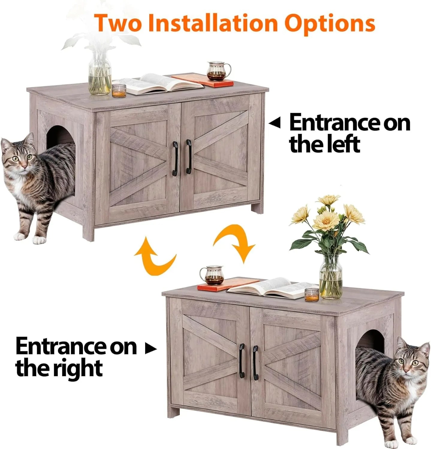 Cat Litter Box Enclosure, Litter Box Furniture Hidden, Wooden Litter Cabinet with Divider