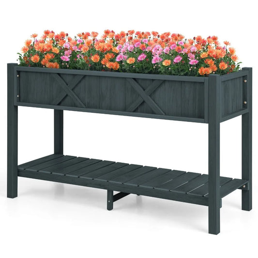 HIPS Raised Garden Bed Poly Wood Elevated Planter Box w/ Legs, Storage Shelf